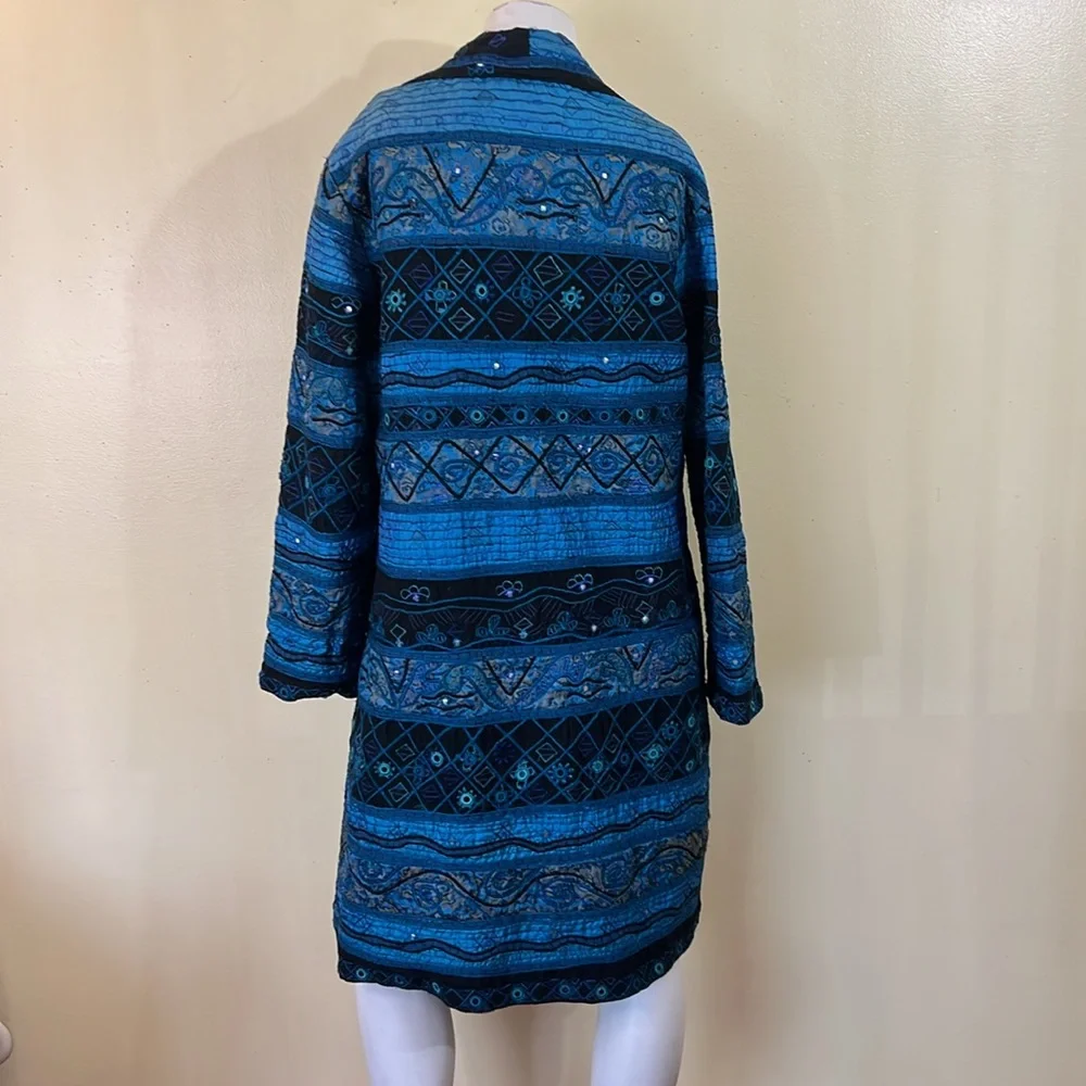 Chico's Sapphire Blue Deepwater Beaded Embroidered Brocade Cardigan Coat - Picture 4 of 9